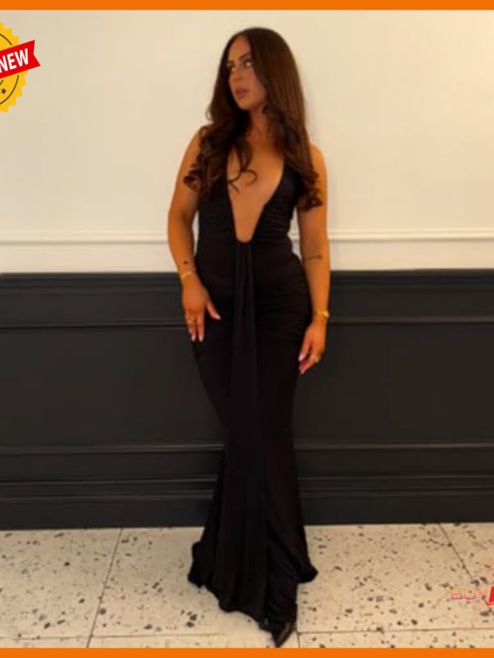 Sexy Deep V-Neck Maxi Dress Ruched Bodycon Formal Cocktail Evening - Picture 6 of 7